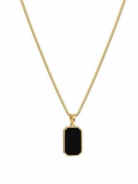 Gold Pendant Necklace with Black Onyx-Style Tag